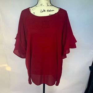 Umgee Burgundy Layered Sleeve Top 1XL
